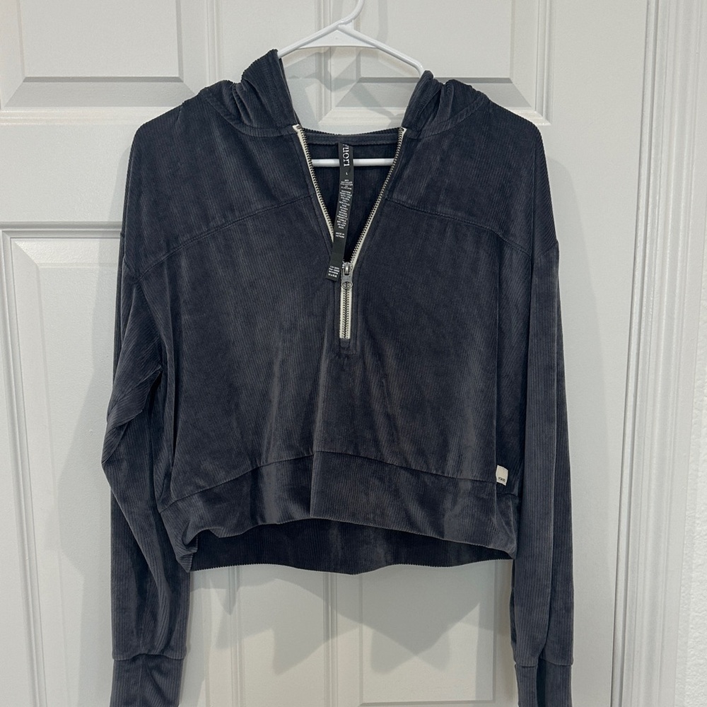 Vuori Blue/Grey Quarter Zip Velvet Hooded Sweater Size L